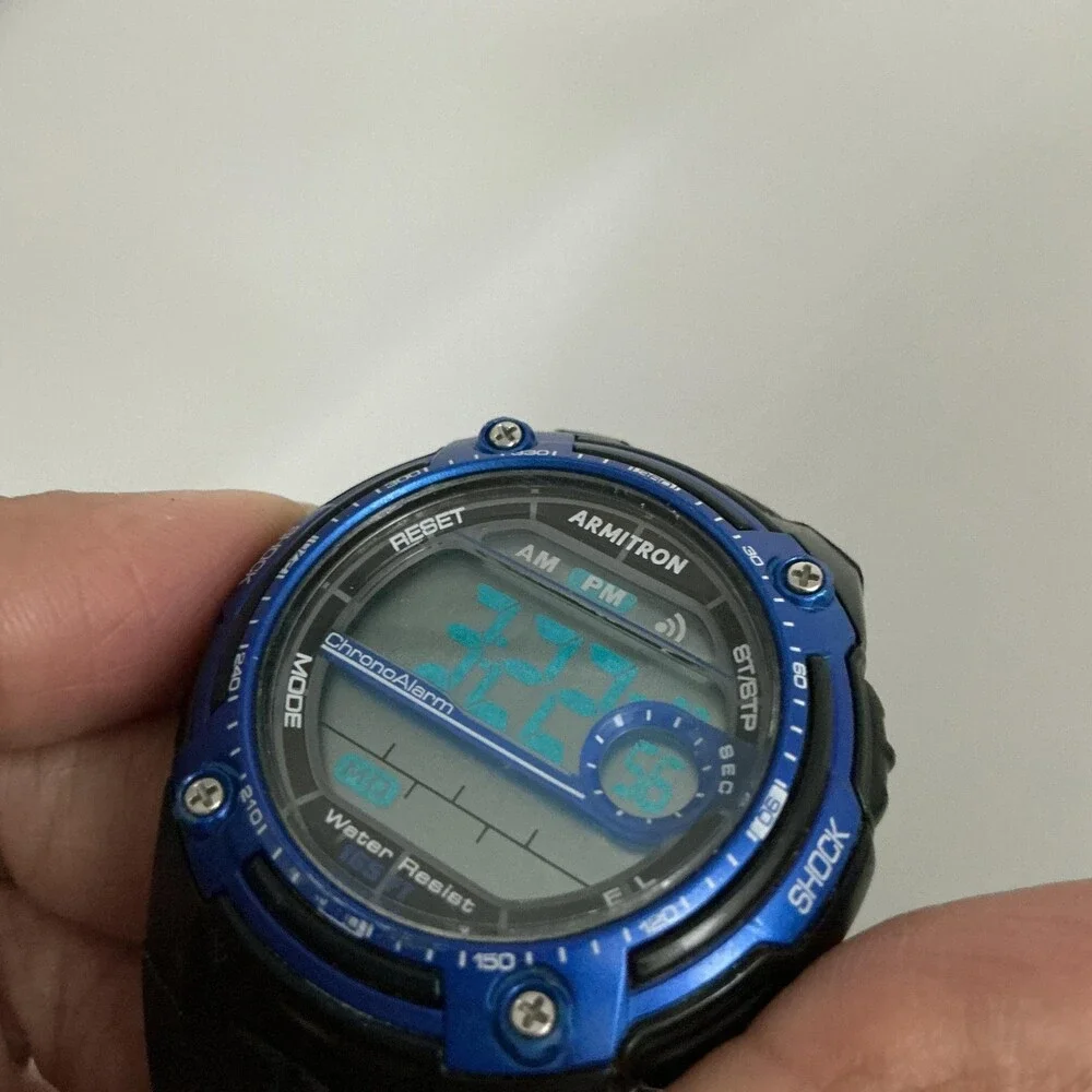 Armitron Pro Sport Mens Watch 45mm Digital Black Blue 165FT WR Day Date Chrono